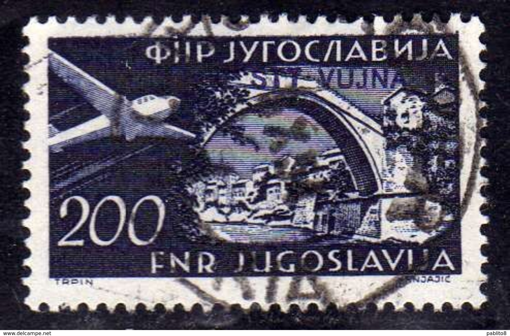 TRIESTE B 1954 POSTA AEREA AIR MAIL ESPERANTO CONGRESS YUGOSLAVIA SOPRASTAMPATO JUGOSLAVIA 200d USATO USED OBLITERE' - Poste Aérienne