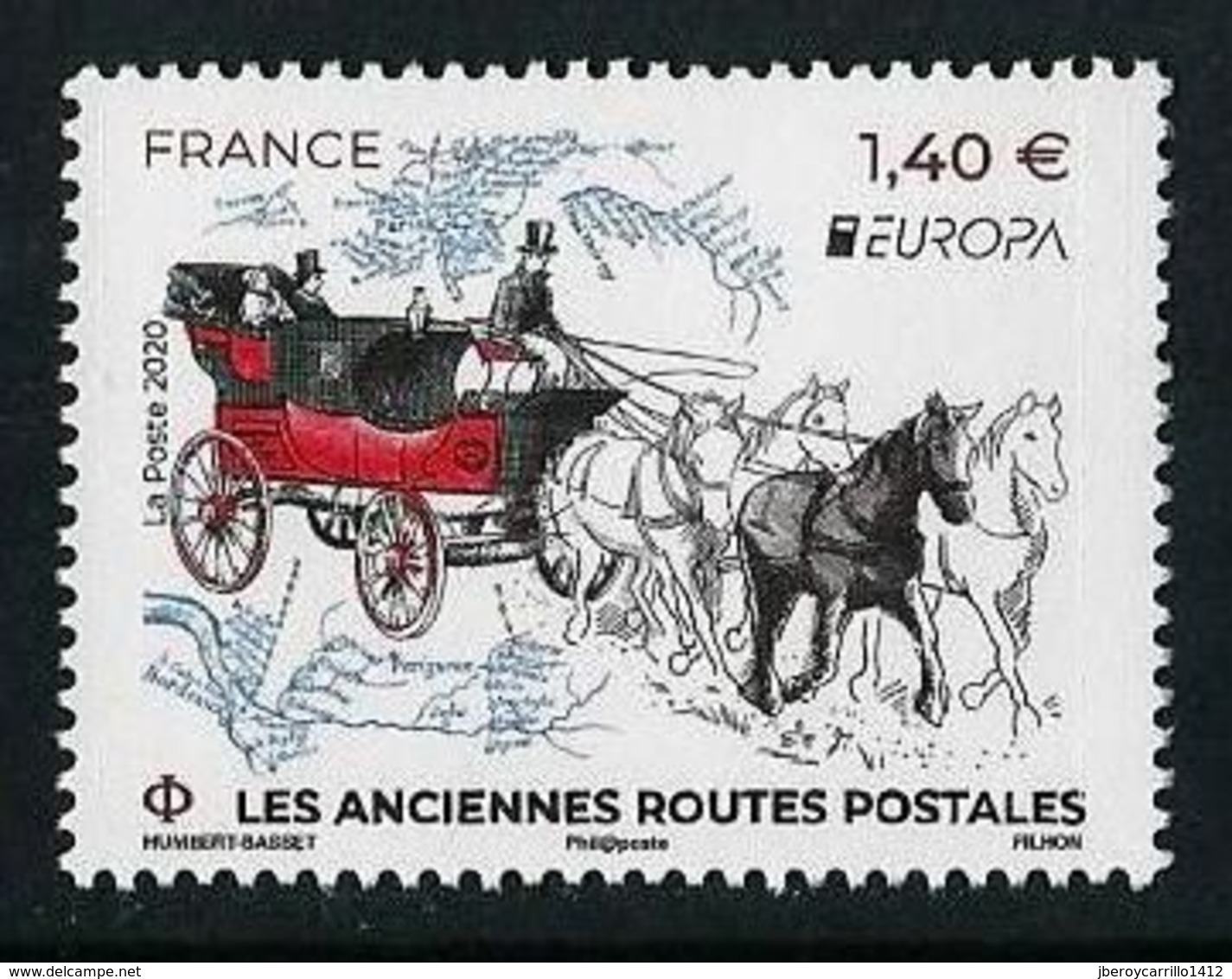 FRANCIA /FRANCE /FRANKREICH - EUROPA 2020 - "ANTIGUAS RUTAS POSTALES - ANCIENT POSTAL ROUTES" - SERIE De 1 V. - N - 2020