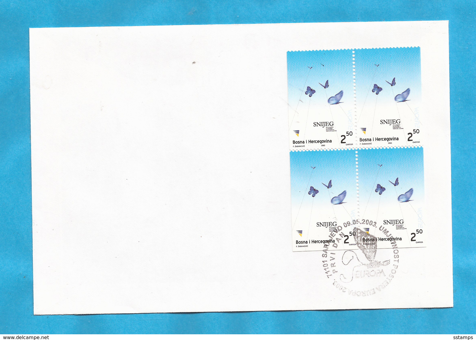 B-SAR-O1  2003   301   BOSNIA ERZEGOVINA  BOSNA SARAJEVO   EUROPA CEPT PLAKATKUNST  ZUM FILM -SNIJEG  FDC - 2003