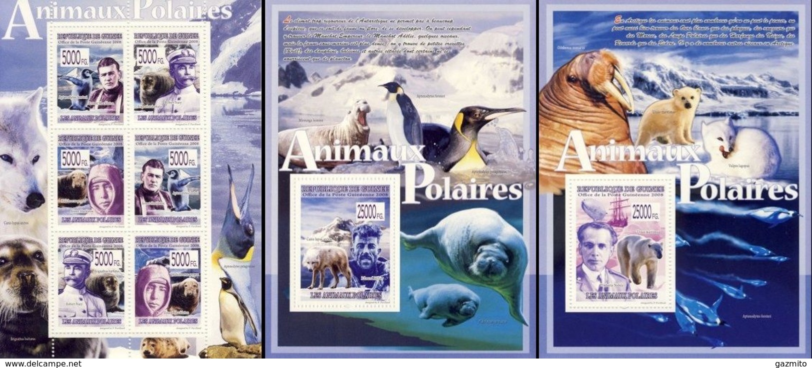 Guinea 2008, Polar Year, Explorers, Penguins, Wolf, Seal, 6val In BF +2BF - Internationale Pooljaar