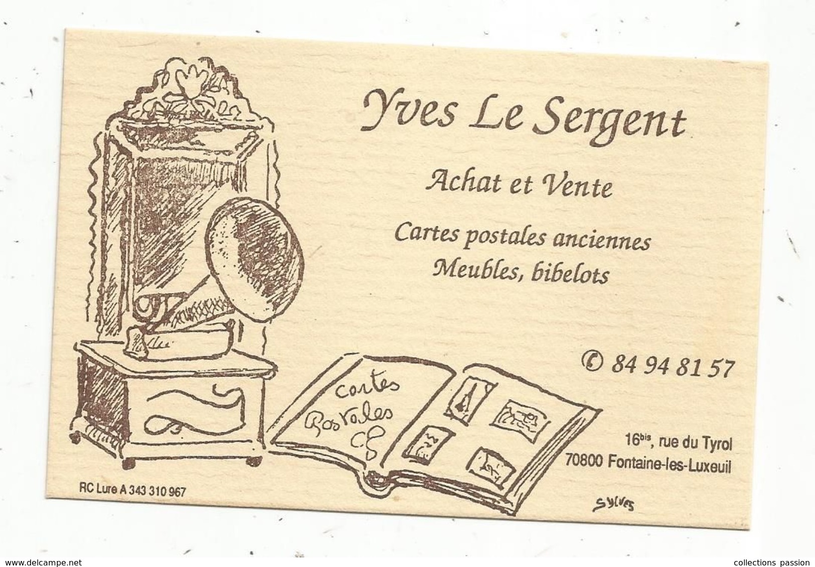 Carte De Visite , YVES LE SERGENT , Cartes Postales Anciennes ,70 ,FONTAINE LES LUXEUIL - Visitekaartjes