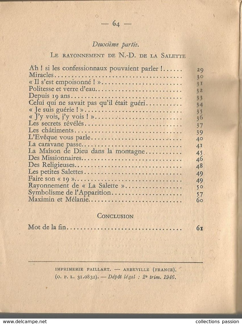 Régionalisme , LA BELLE DAME DE LA SALETTE , A. Ménoz ,missionnaire , 1946 , 65 Pages , 2 Scans, Frais Fr 3.75 E - Rhône-Alpes