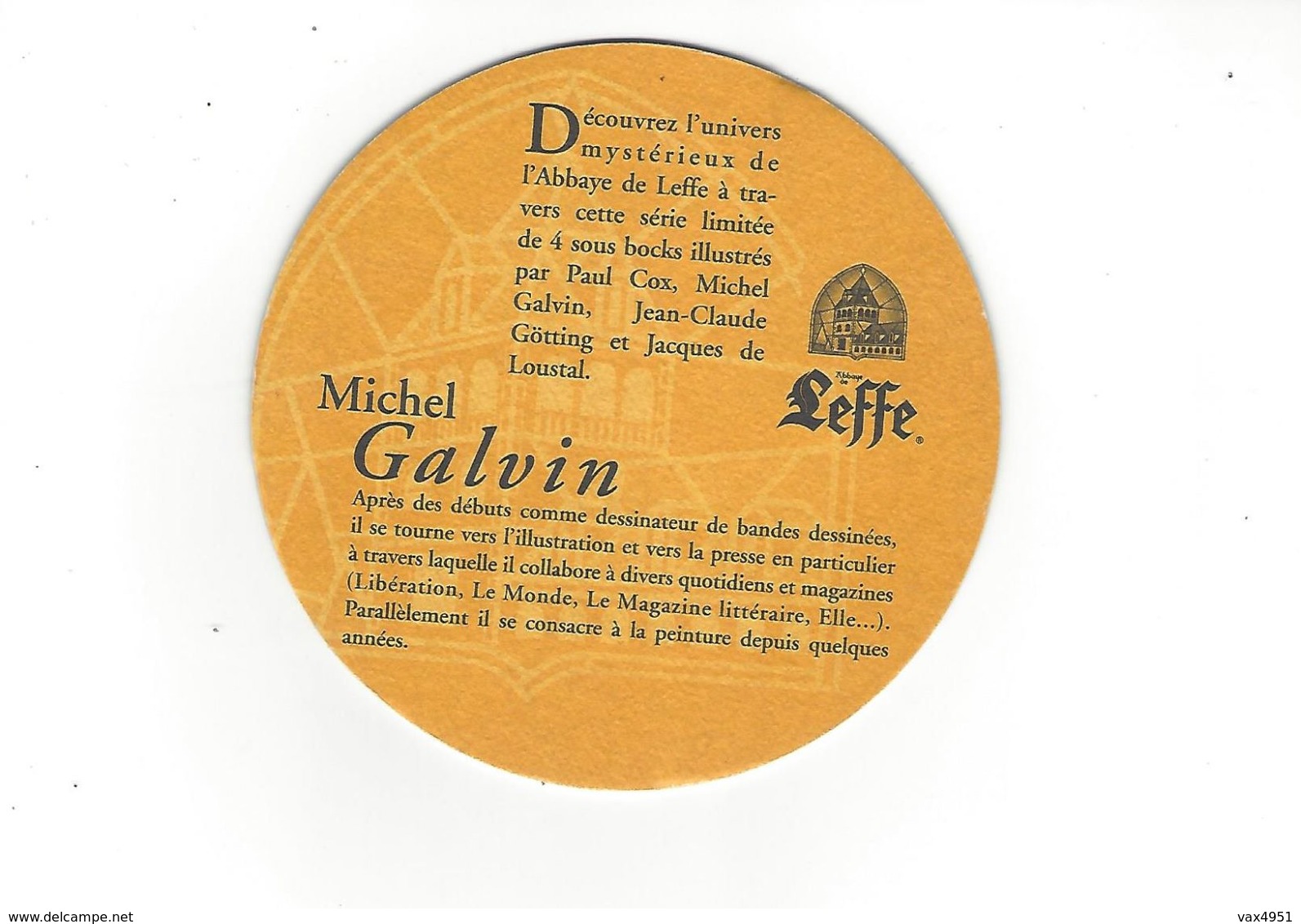 SOUS BOCKS LEFFE  MICHEL CALVIN +  PAUL COX   *****     A  SAISIR  ***** - Beer Mats