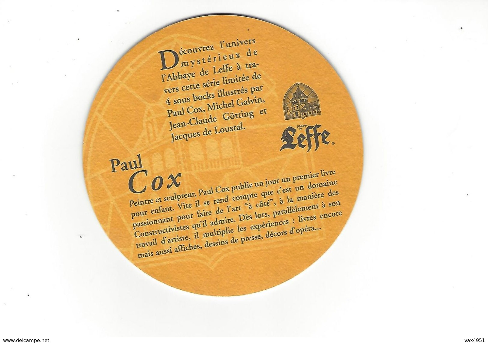 SOUS BOCKS LEFFE  MICHEL CALVIN +  PAUL COX   *****     A  SAISIR  ***** - Beer Mats