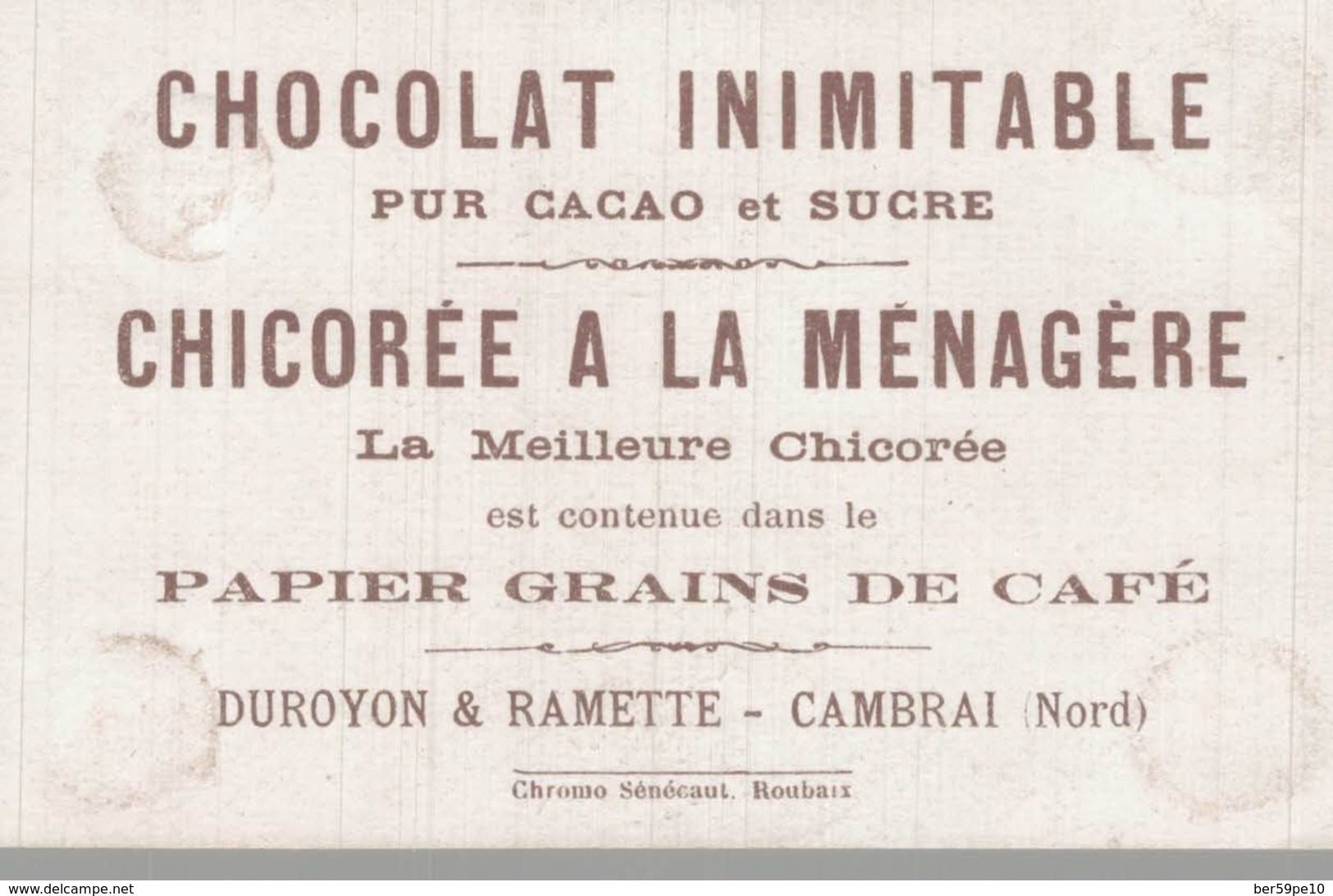 CHROMO CHOCOLAT INIMITABLE DUROYON & RAMETTE CAMBRAI  CAPITAINE DES HUSSARDS - Duroyon & Ramette