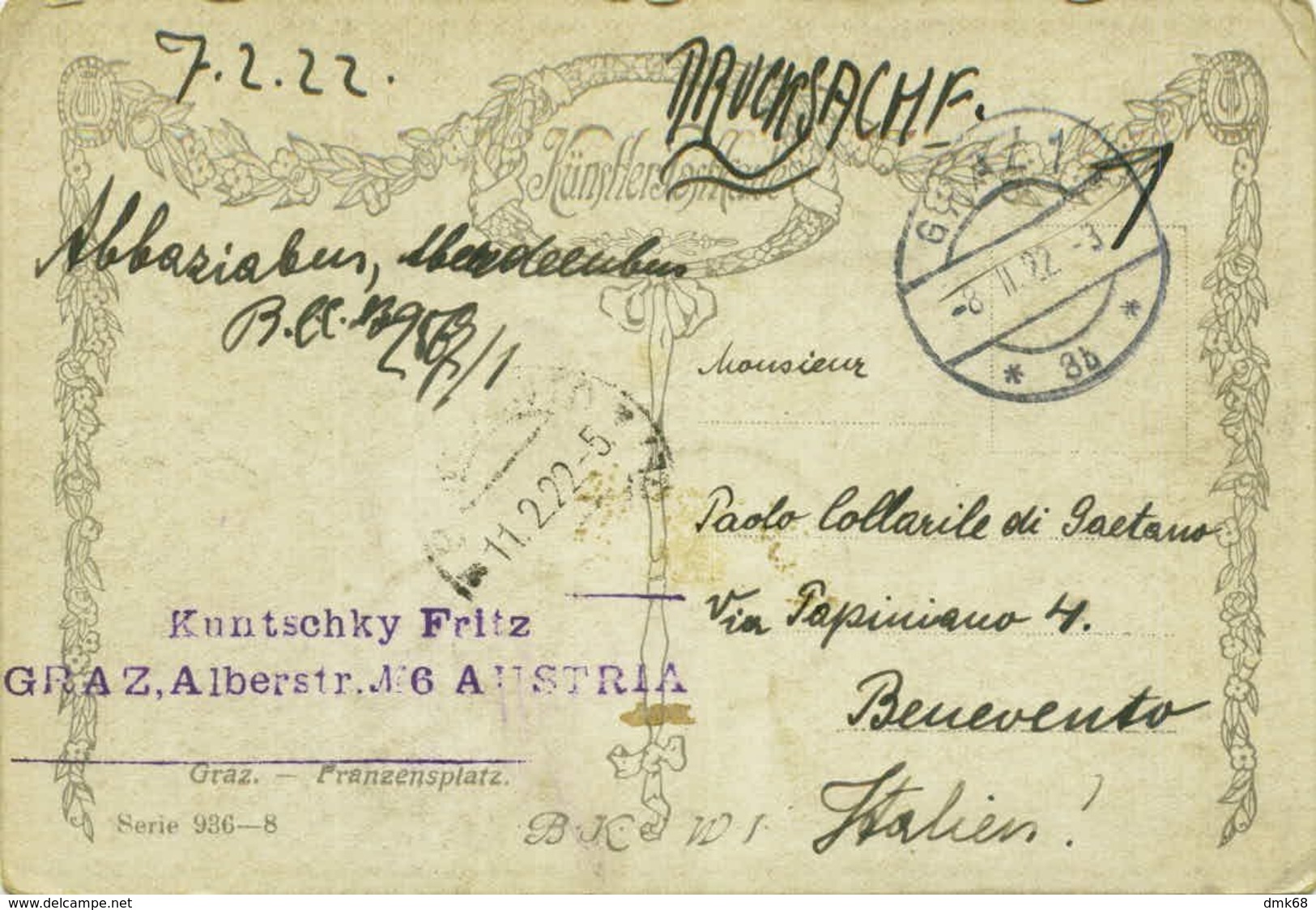 AK AUSTRIA - GRAZ - FRANZENSPLATZ - EDIT B.K.W.I. SERIE 936-8 - STAMPS - MAILED 1922 TO ITALY  (BG9651) - Graz