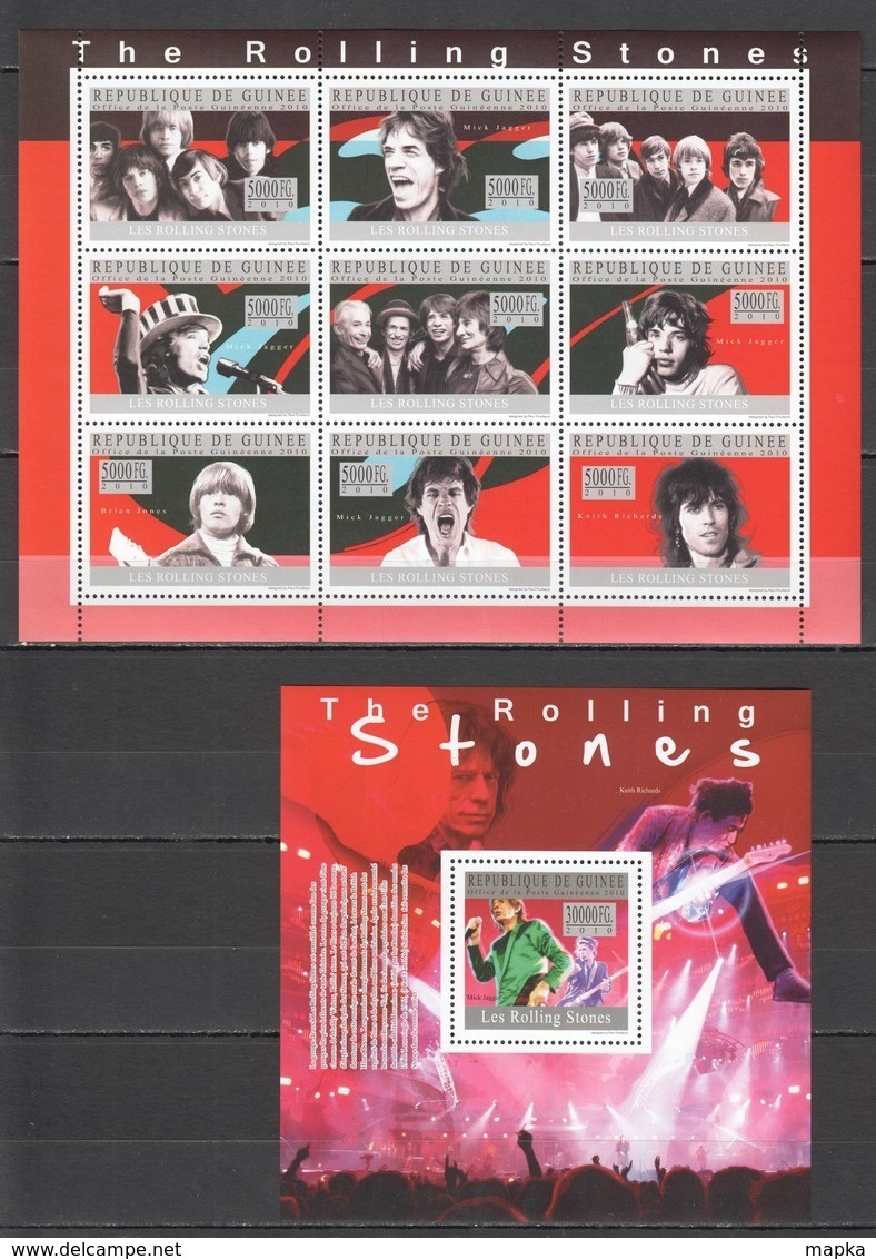 BC356 2010 GUINEE GUINEA FAMOUS PEOPLE ROLLING STONES 1KB+1BL MNH - Singers