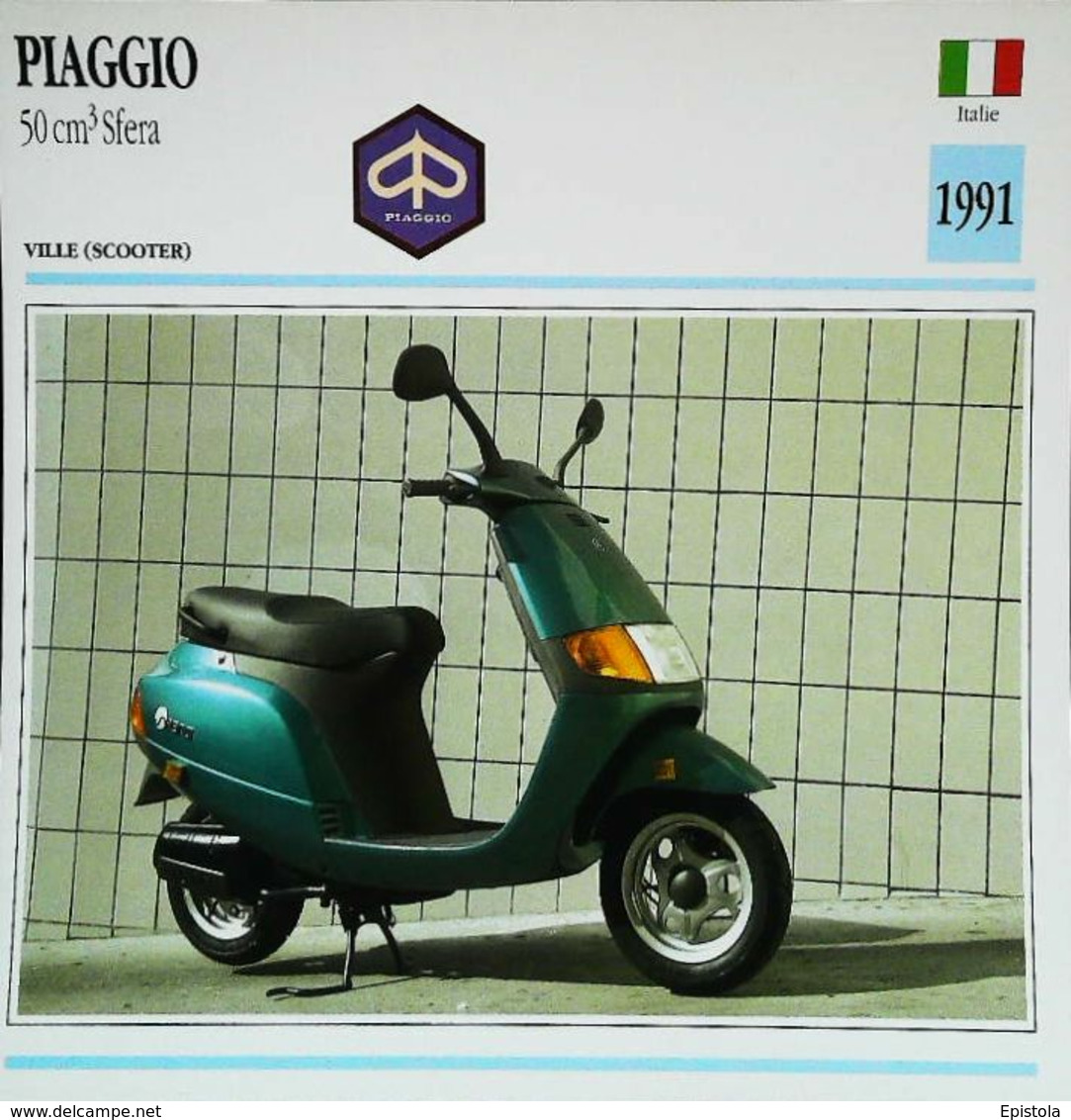 PIAGGIO Scooter 50cc SFERA 1991   - Moto Italienne - Collection Fiche Technique Edito-Service S.A. - Verzamelingen