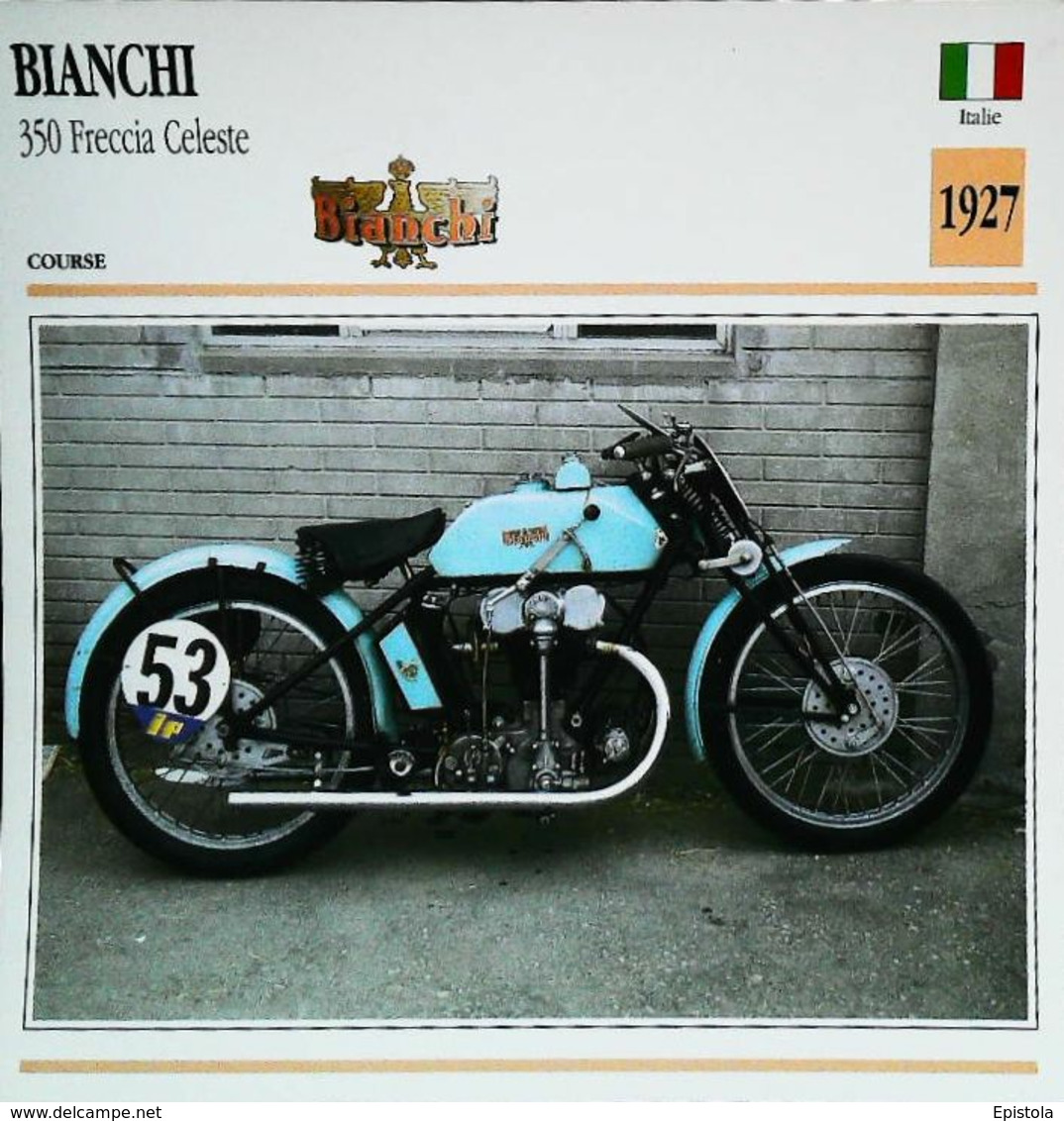 BIANCHI 350cc FRECCIA CELESTE 1927   - Moto Italienne - Collection Fiche Technique Edito-Service S.A. - Verzamelingen