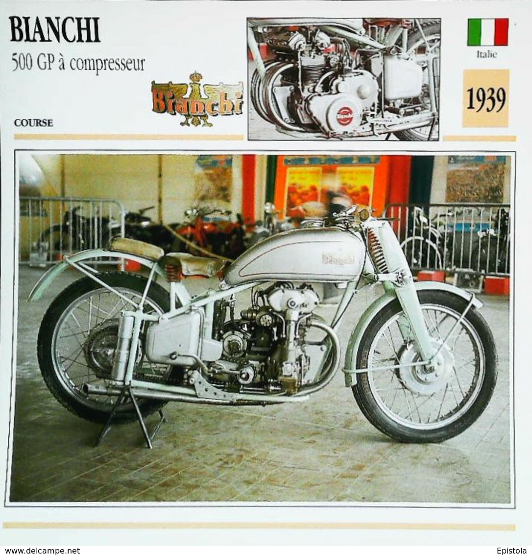 BIANCHI 500cc Grand Prix GP 1939   - Moto Italienne - Collection Fiche Technique Edito-Service S.A. - Verzamelingen