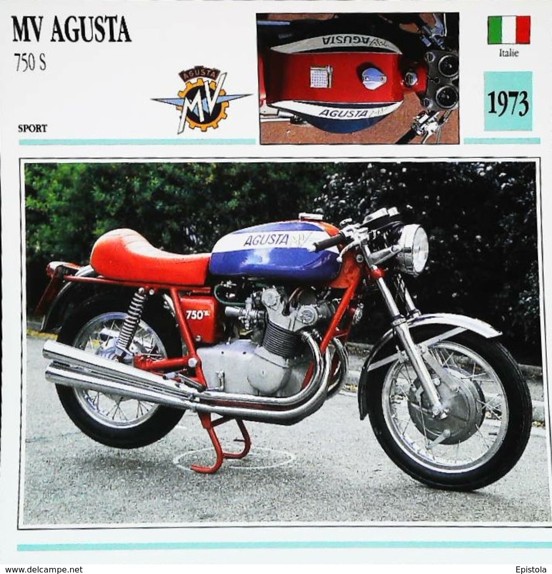 MV AGUSTA 750cc S 1973   - Moto Italienne - Collection Fiche Technique Edito-Service S.A. - Verzamelingen