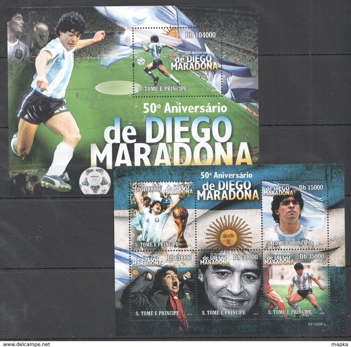 BC824 2010 S.TOME E PRINCIPE SPORT FOOTBALL LEGEND DIEGO MARADONNA 1KB+1BL MNH - Otros & Sin Clasificación