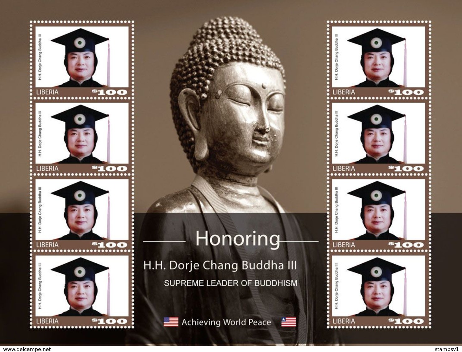 Liberia.  2020 Honoring H.H. Dorje Chang Buddha III, Supreme Leader Of Buddhism. (0305c)  OFFICIAL ISSUE - Buddhism