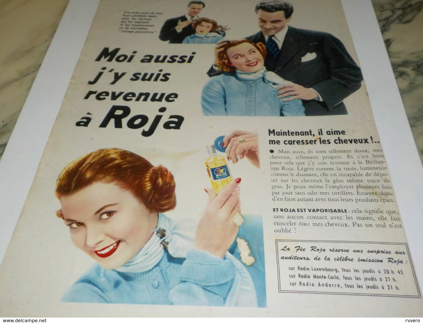 ANCIENNE  PUBLICITE CHEVEUX BRILLANTINE ROJA 1953 - Autres & Non Classés