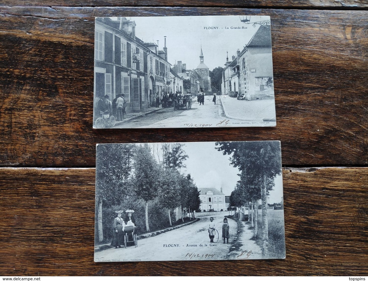 DURAND POSTCARD LOT 2 CARTE POSTALE CP ANIMEES ANNEES 1900 FLOGNY GRANDE RUE GARE VOITURE TBE - Flogny La Chapelle