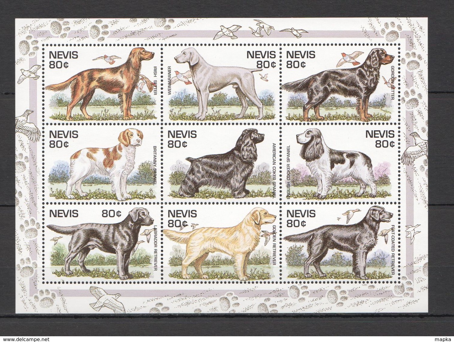 A0022 NEVIS FAUNA PETS DOGS HUNTINGS BIRDS 1KB MNH - Honden