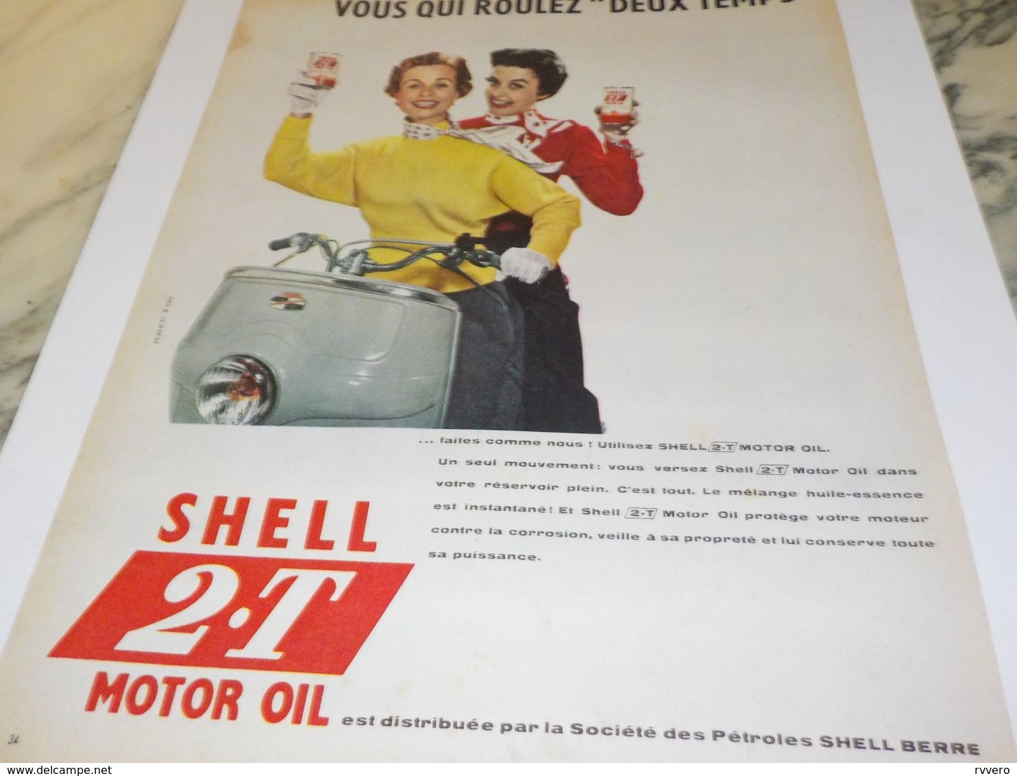 ANCIENNE PUBLICITE ROULEZ 2 TEMPS SHELL 1954 - Other & Unclassified