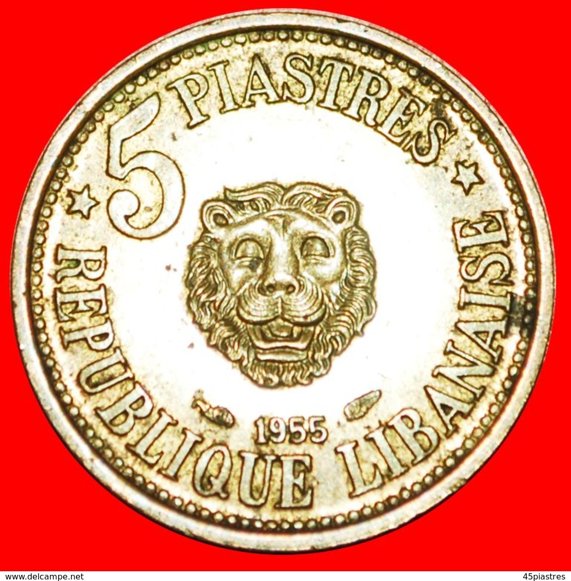 · FRANCE: LEBANON ★ 5 PIASTERS 1955 LION ASTRONOMY! LOW START ★ NO RESERVE! - Liban