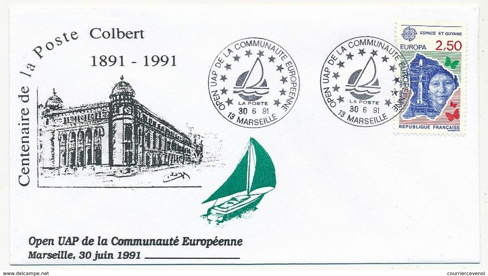 Enveloppe Affr. 2,50 Europa - Open UAP De La Communauté Européenne - Centenaire Poste Colbert Marseille - 1891 - 1991 - Cachets Commémoratifs