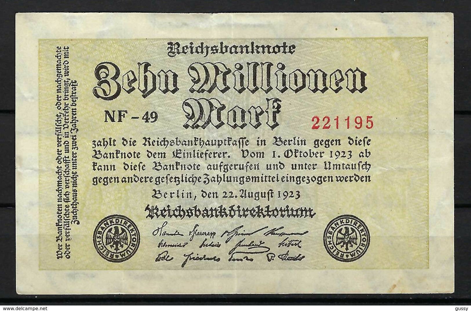 ALLEMAGNE 1923:  Billet De 10 Mo. De Mark De La Reichsbank, Bon état - 10 Miljoen Mark