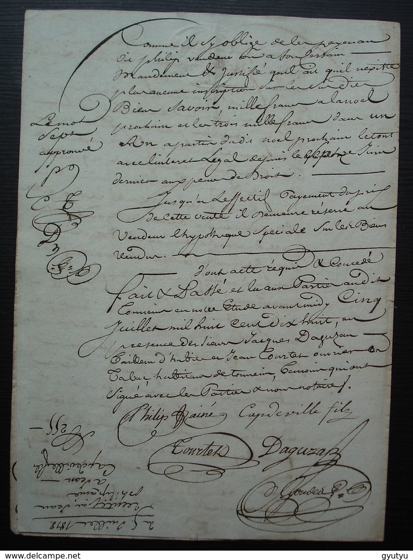 Tonneins 1818 (Lot Et Garonne) Vente D'une Maison Au Quartier Biscaret Par Jean Philip à Jean Capdeville - Manuscripts