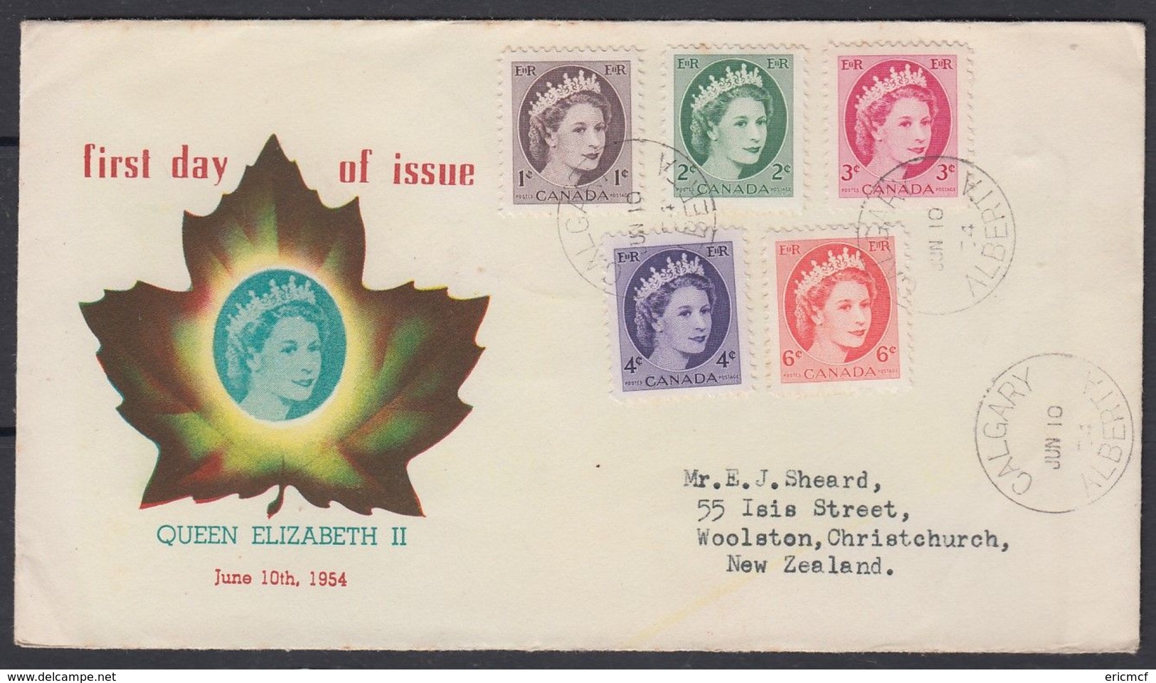 Canada 1954 1c-5c FDC - 1952-1960