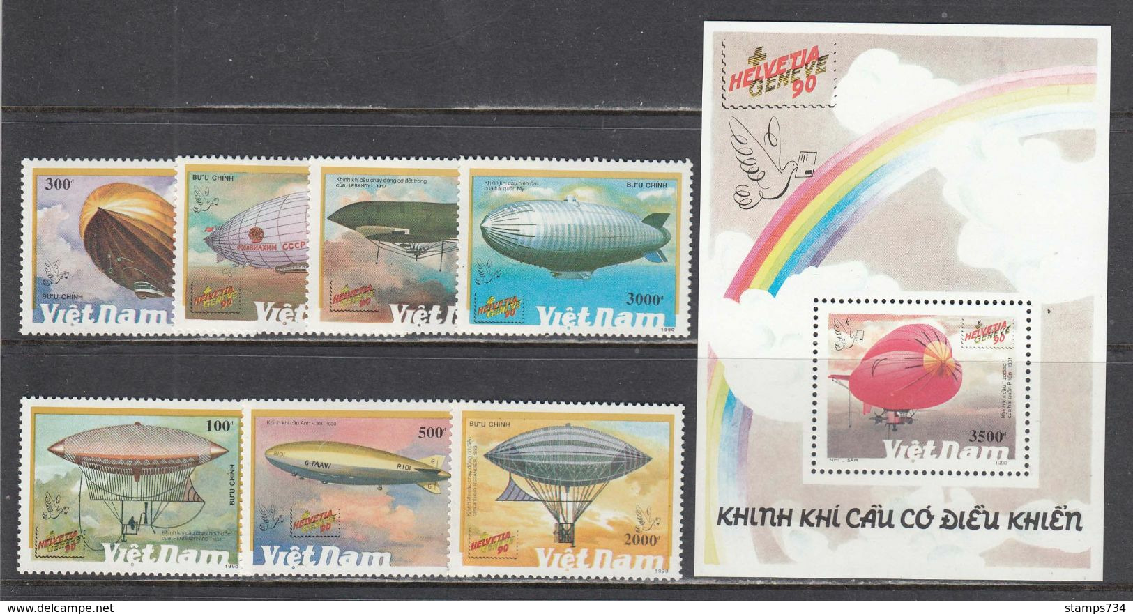 Vietnam 1990 - Zeppelins, Mi-Nr. 2241/47+Bl. 84, Dentelees, MNH** - Zeppelins