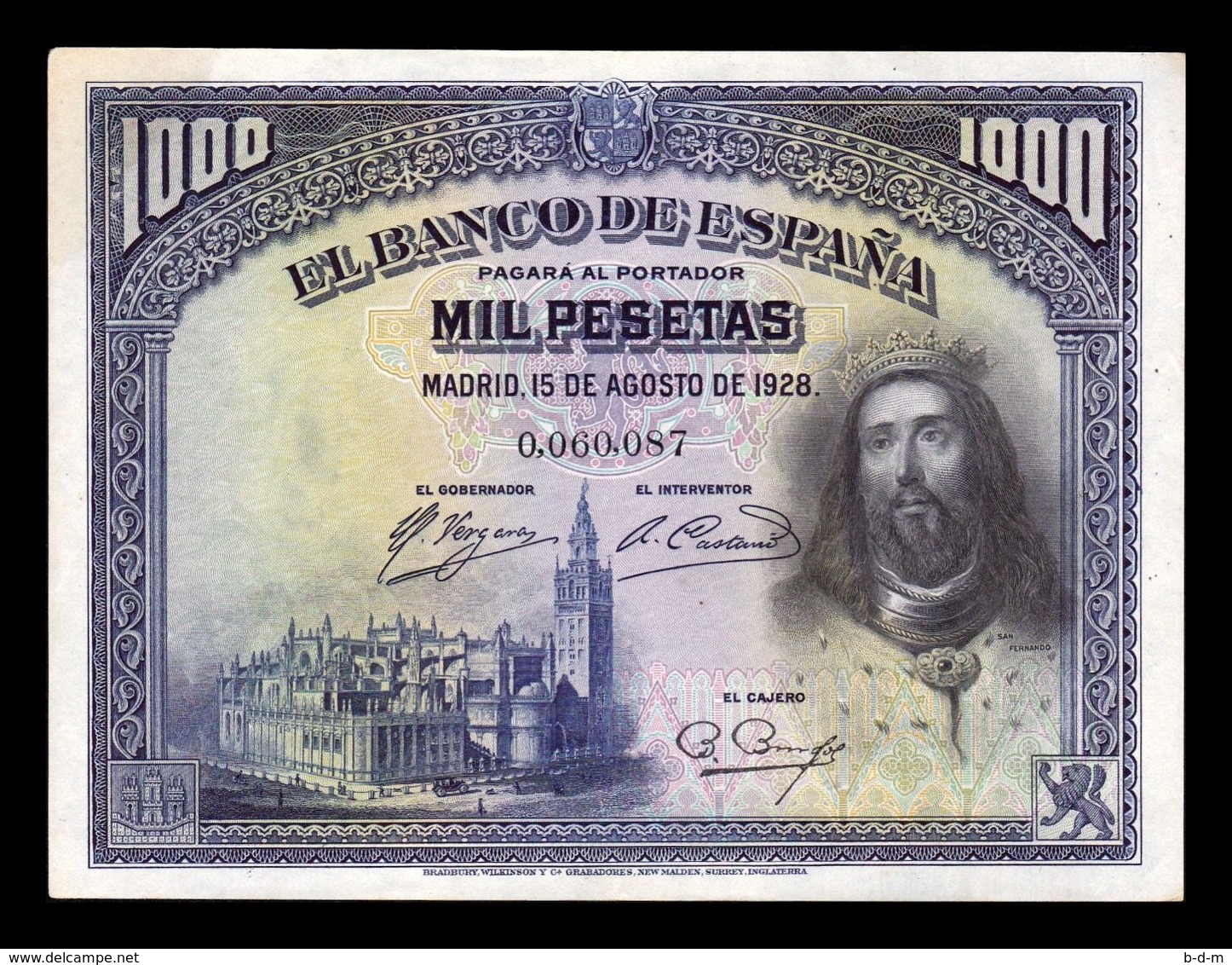 España Spain 1000 Pesetas San Fernando 1928 Pick 78 EBC- AXF - 1000 Pesetas