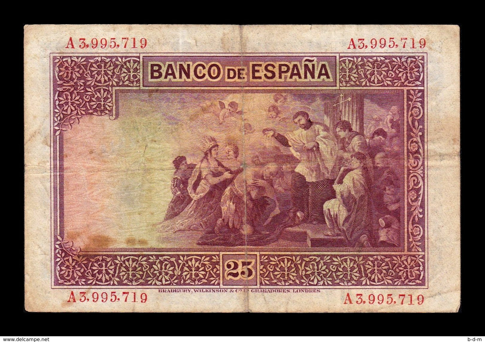 España Spain 25 Pesetas San Francisco Xavier 1926 Pick 71a Serie A BC/MBC F/VF - 1-2-5-25 Pesetas