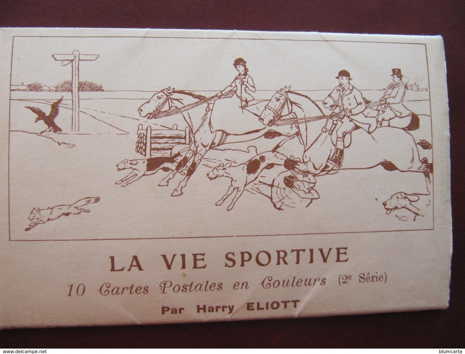 CARNET DE 10 CPA - HARRY ELIOTT - LA VIE SPORTIVE - AUTOMOBILES - CHEVAUX - CHASSE A COURRE... - Autres & Non Classés