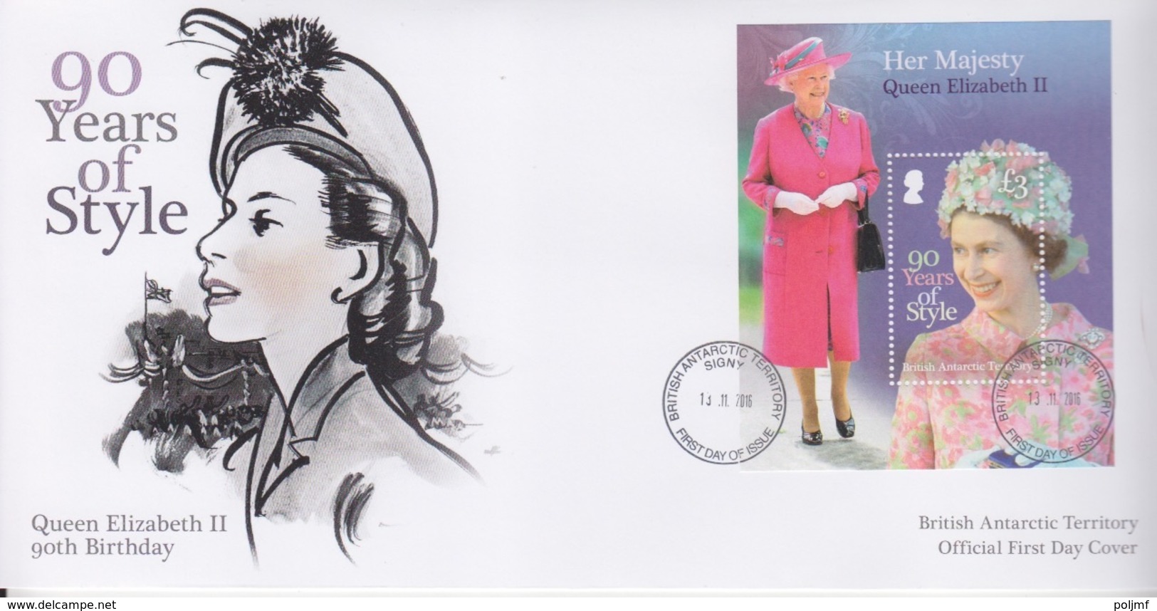 BAT, FDC Bloc 2016 (Elisabeth II, 90 Ans De Style), Obl. BAT Signy Le 13.11.2016 - FDC