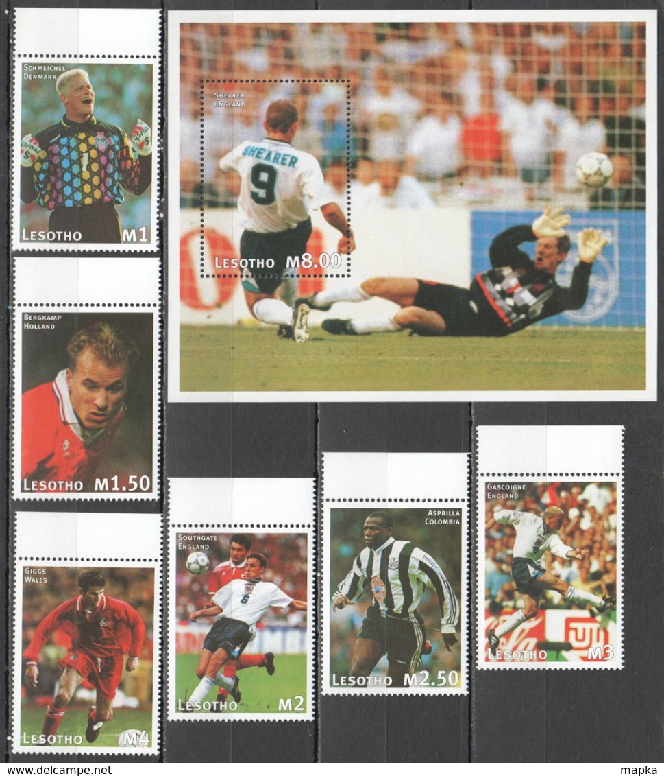 A183 LESOTHO SPORT FOOTBALL WORLD CUP STARS SHEARER BERGKAMP GIGGS SET+BL MNH - Altri & Non Classificati