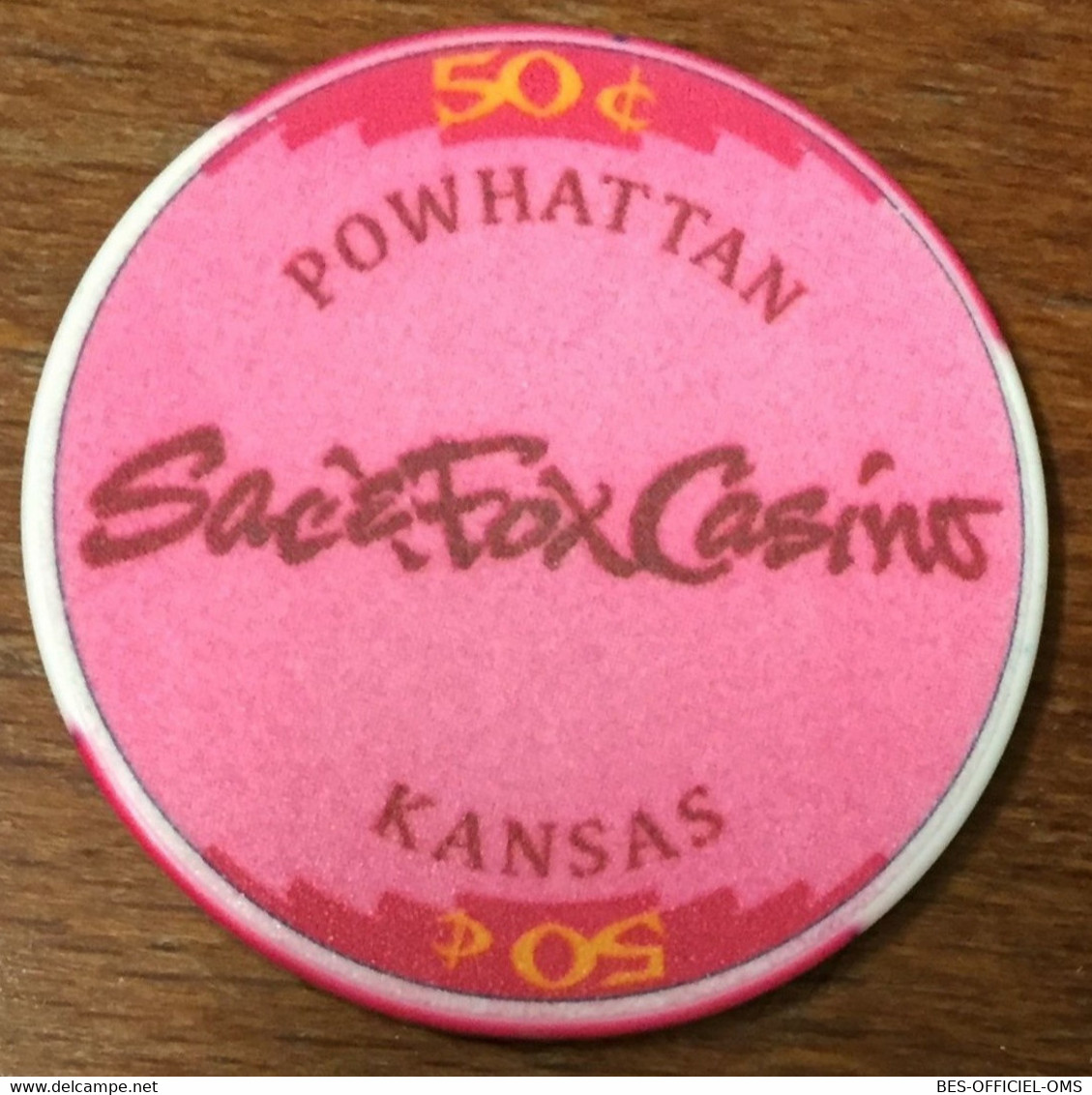 ÉTATS-UNIS USA KANSAS POWHATTAN SAC & FOX CASINO CHIP 50C JETON TOKENS COINS - Casino