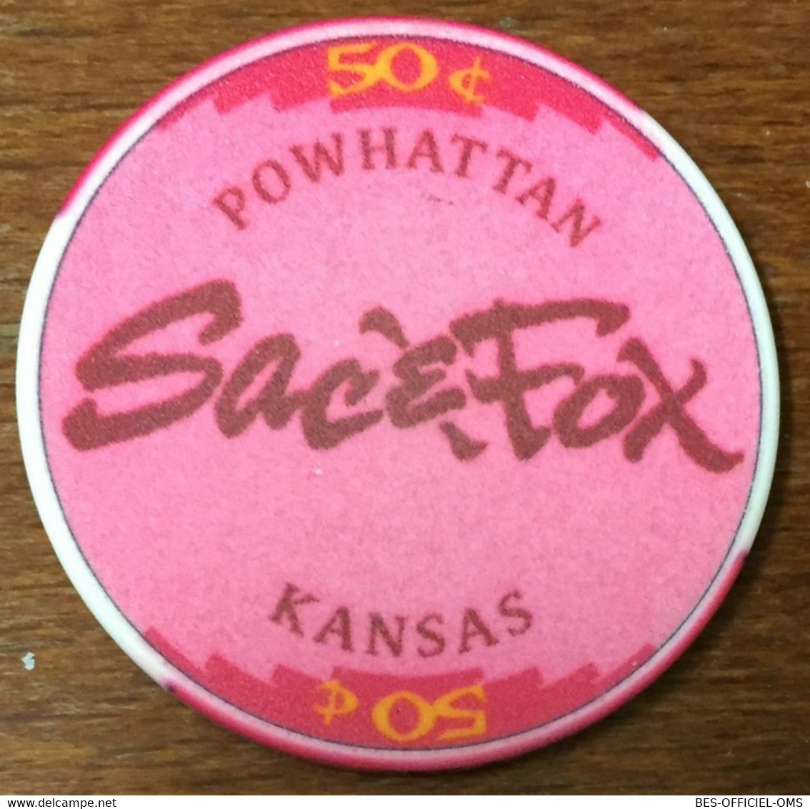 ÉTATS-UNIS USA KANSAS POWHATTAN SAC & FOX CASINO CHIP 50C JETON TOKENS COINS - Casino