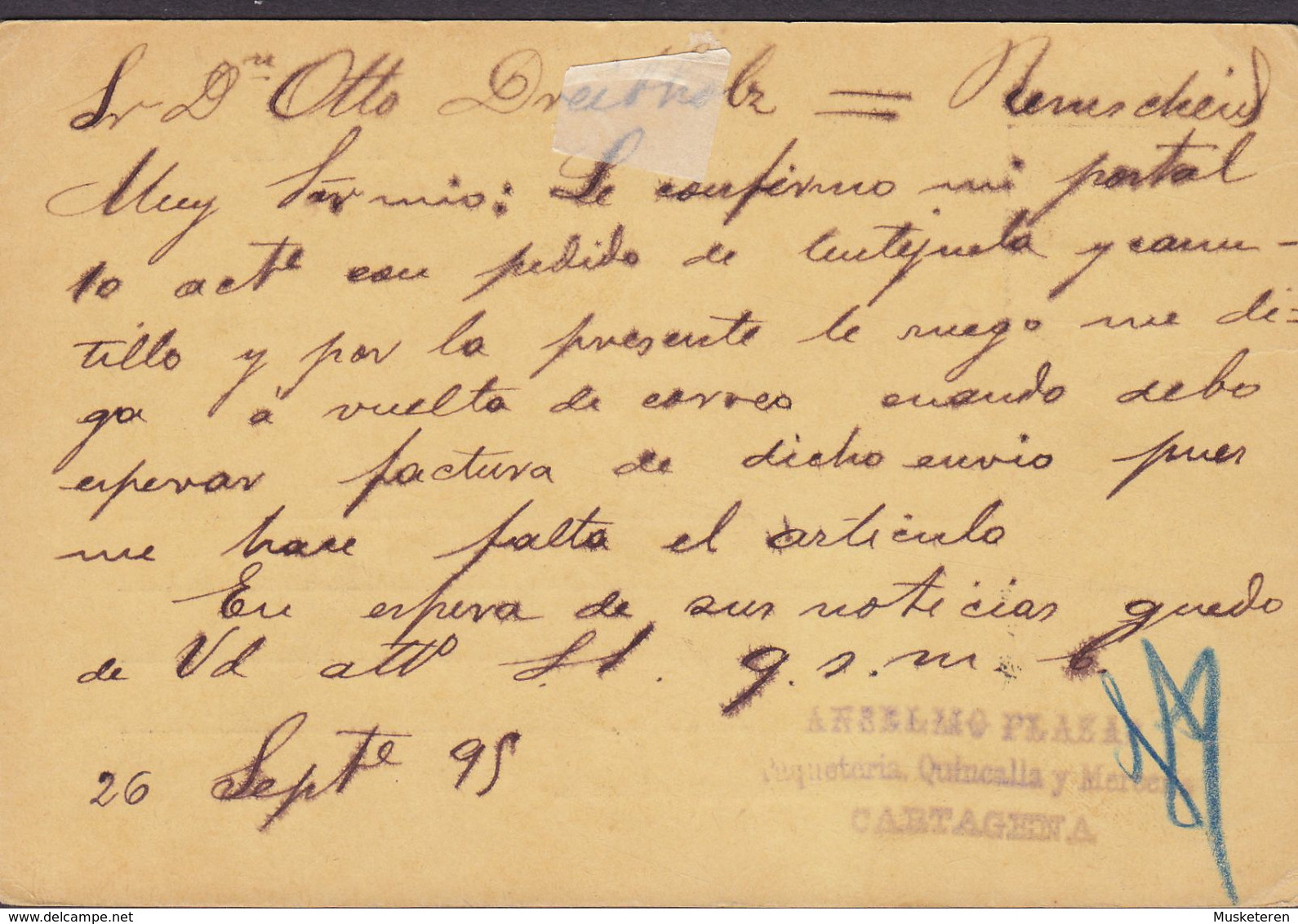 Spain UPU Postal Stationery Ganzsache Enteri Alfons XIII. ANSELMO PLEASAS, CARTAGENA 1895 REMSCHEID (Arr.) Germany - 1850-1931