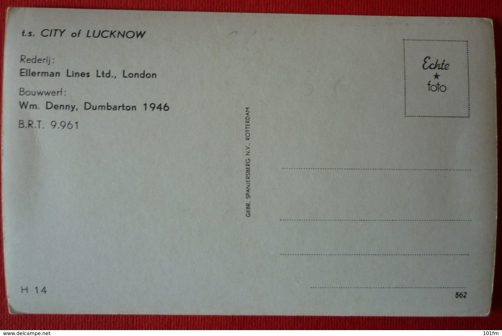 T.S. CITY OF LUCKNOW - ELLERMAN LINES LTD. LONDON - Steamers