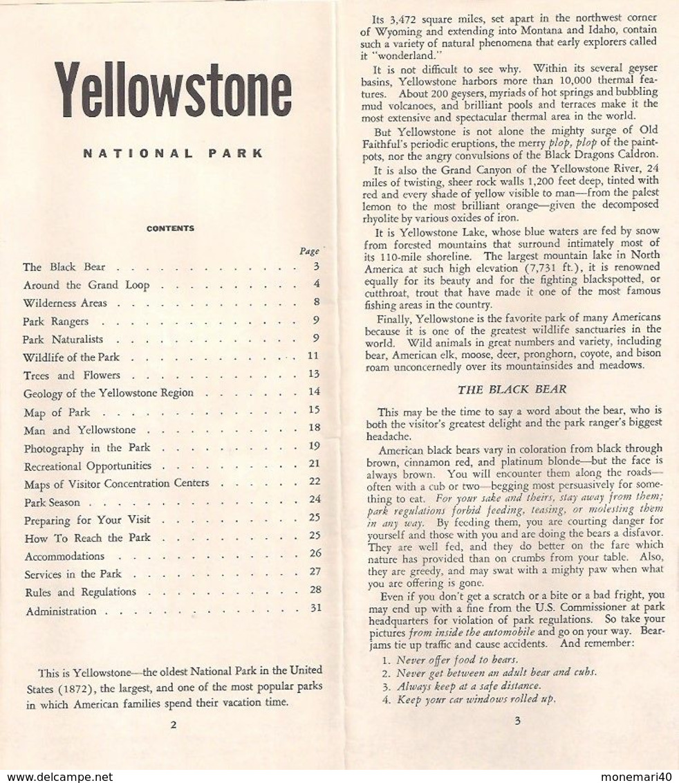 YELLOWSTONE - PARK, WYOMING - MONTANA - IDAHO (CARTES INCLUSES De La RÉGION) - 1959. - Amérique Du Nord