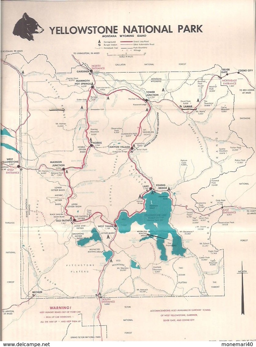 YELLOWSTONE - PARK, WYOMING - MONTANA - IDAHO (CARTES INCLUSES De La RÉGION) - 1959. - América Del Norte