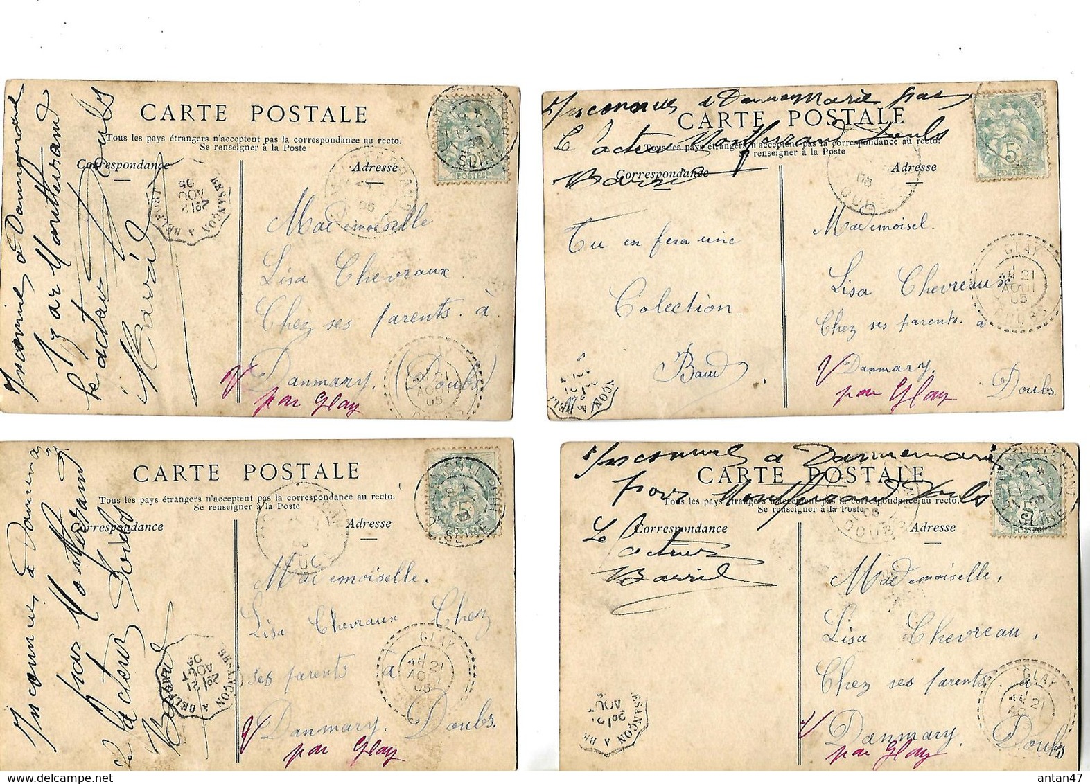 4 Cartes 1905 / Première Missive / Poses De Berthe BODY Théâtre Sarah BERNHARDT / Lettre, Jeune Fille, Bougie - Artisti