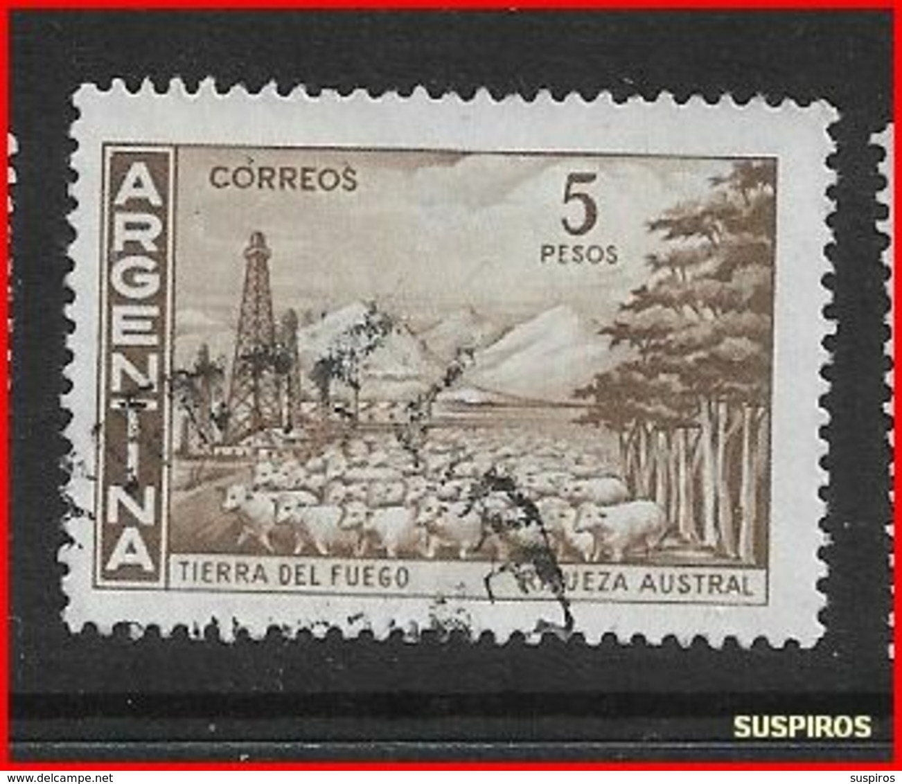 ARGENTINA   1959/1971  Proceres Y Riquezas Nacionales  GJ  1140  TIERRA DEL FUEGO  WM USED 37.5 X 29.5 - Oblitérés
