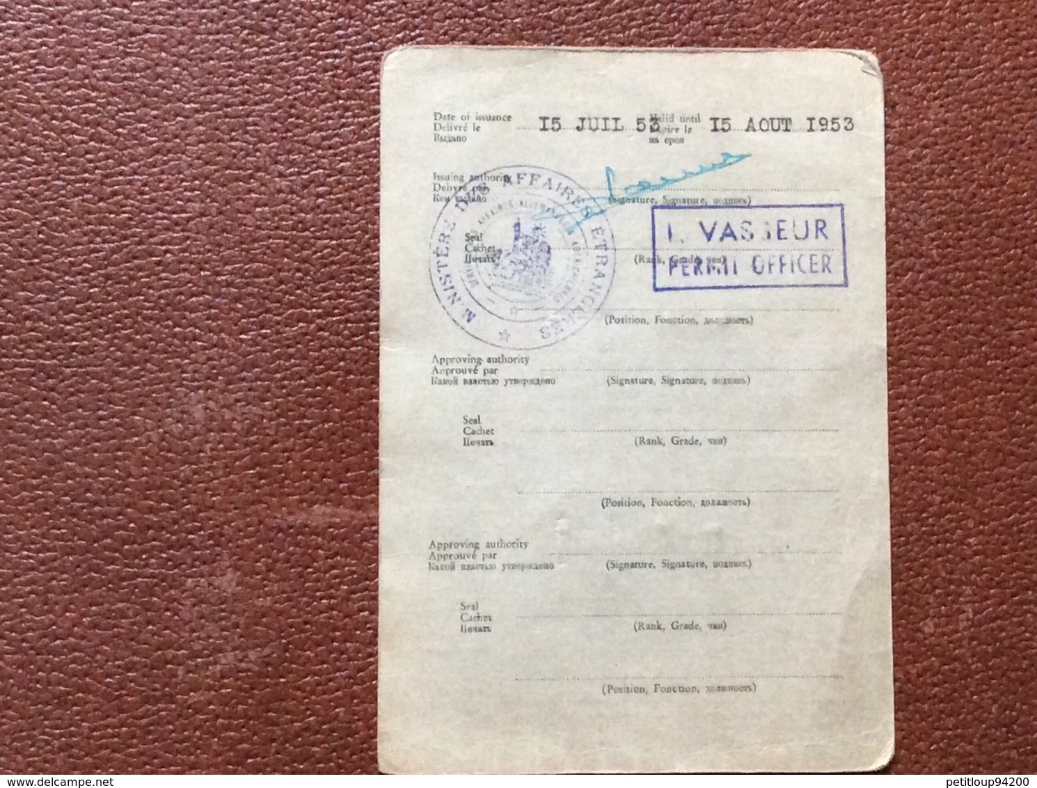 LAISSEZ-PASSER DES FORCES D’OCCUPATION  OCCUPATION FORCE TRAVEL PERMIT  Vienne AUTRICHE  Annee 1953 - Documents