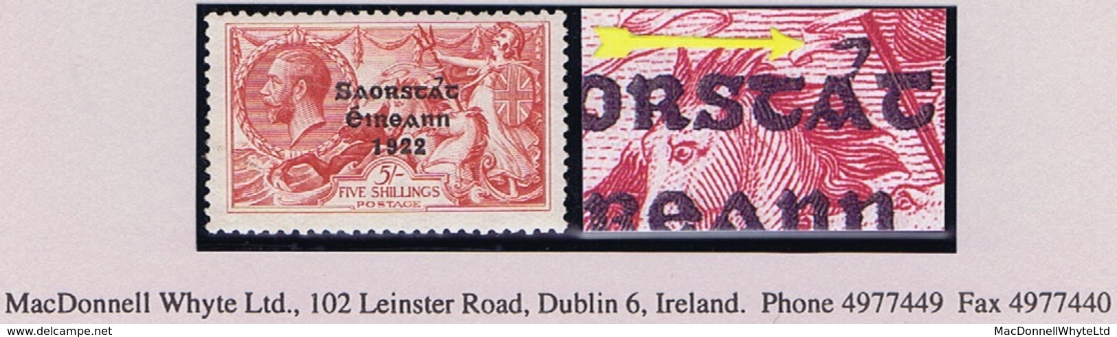 Ireland 1927-28 Wide Date Saorstat 3-line Ovpt In Black 5s Var "Circumflex Accent" Of Row9/2 Mint Hinged - Unused Stamps