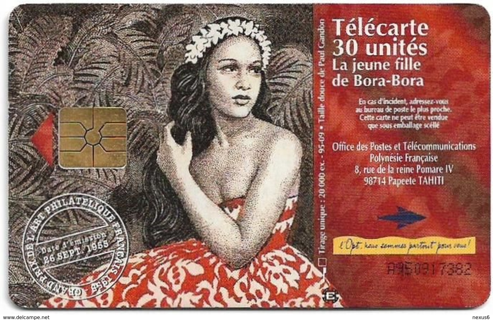 French Polynesia - OPT - La Jeune Fille De Bora-Bora - Gem1B Not Symmetr. Red, 09.1995, 30Units, 20.000ex, Used - Polinesia Francese