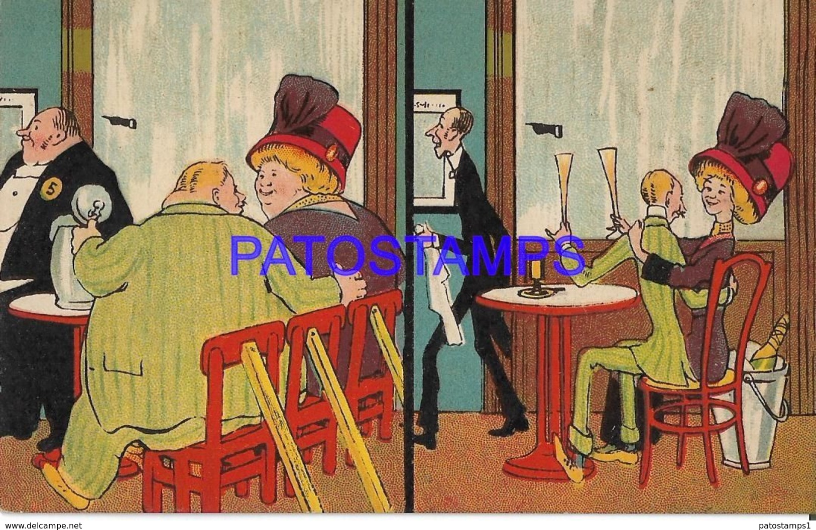 140350 ART ARTE HUMOR TWO TYPES OF COUPLES IN BAR POSTAL POSTCARD - Unclassified