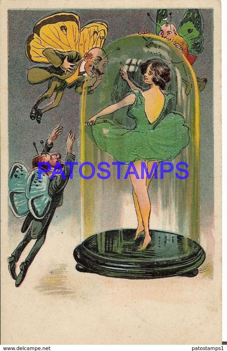 140361 ART ARTE EMBOSSED THE WOMAN DANCING INSIDE A GLASS BOX AND THE MEN BUTTERFLIES WATCHING HER POSTAL POSTCARD - Unclassified