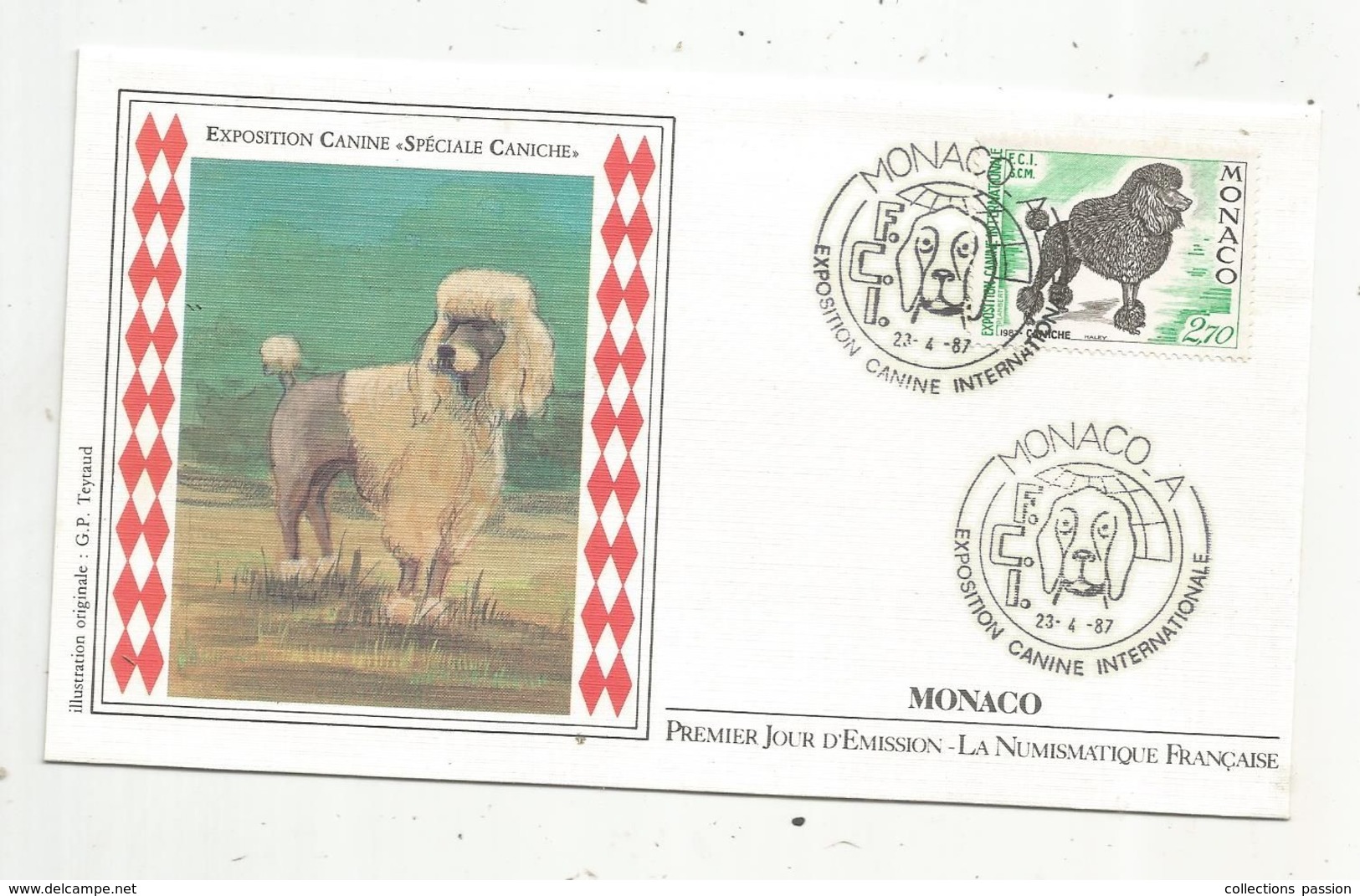 MONACO. A , FDC ,premier Jour , 1987 , CHIENS , Exposition Canine Internationale , , Spéciale CANICHE - FDC