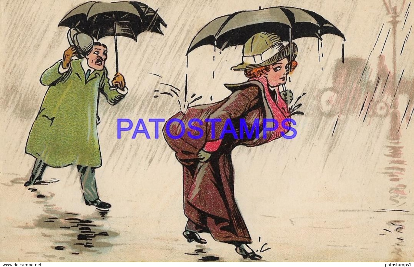 140368 ART ARTE HUMOR RAIN FALLS ON THE WOMAN FROM THE BACK AND THE MAN LOOKING POSTAL POSTCARD - Zonder Classificatie