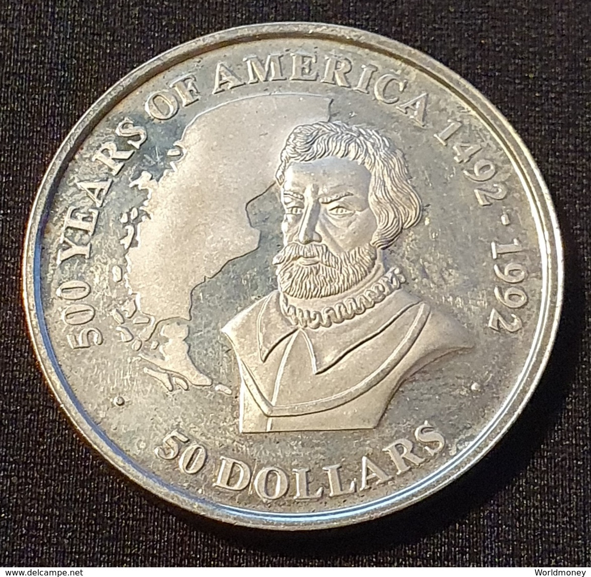 Cook Islands 50 Dollars 1990 (PROOF) "500 Years Of America - Ferdinand Magellan" - Islas Cook