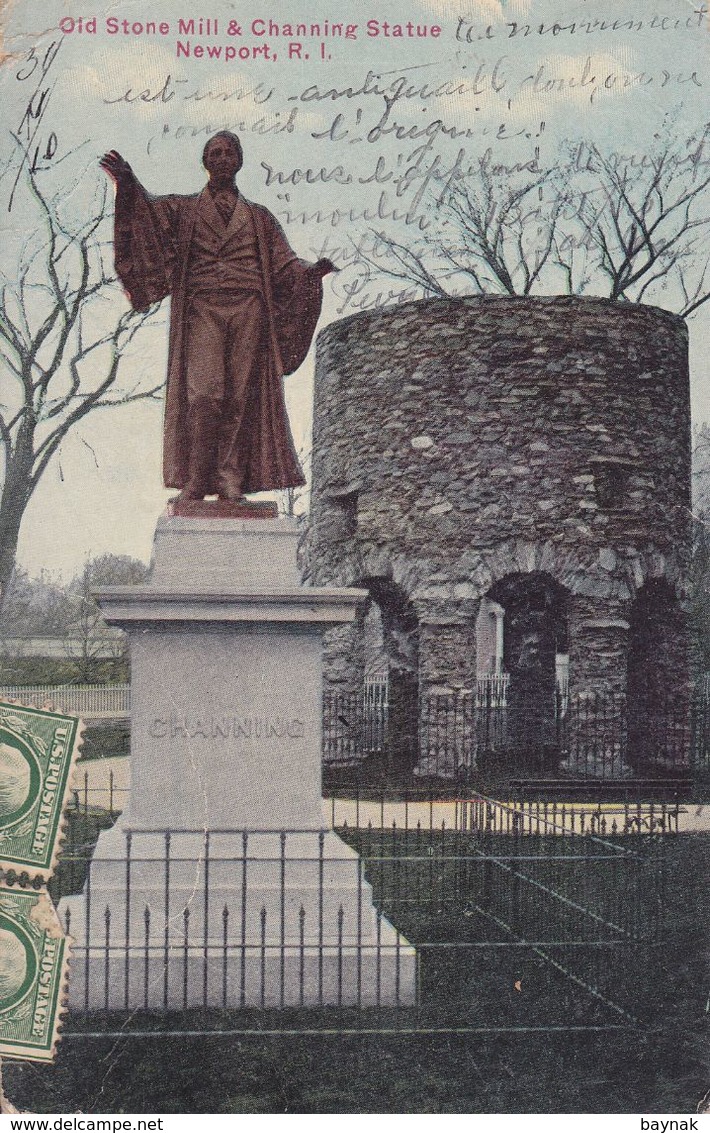 USA167  --  NEWPORT  --  OLD STONE MILL &  CHANNING STATUE  --  1910 - Newport