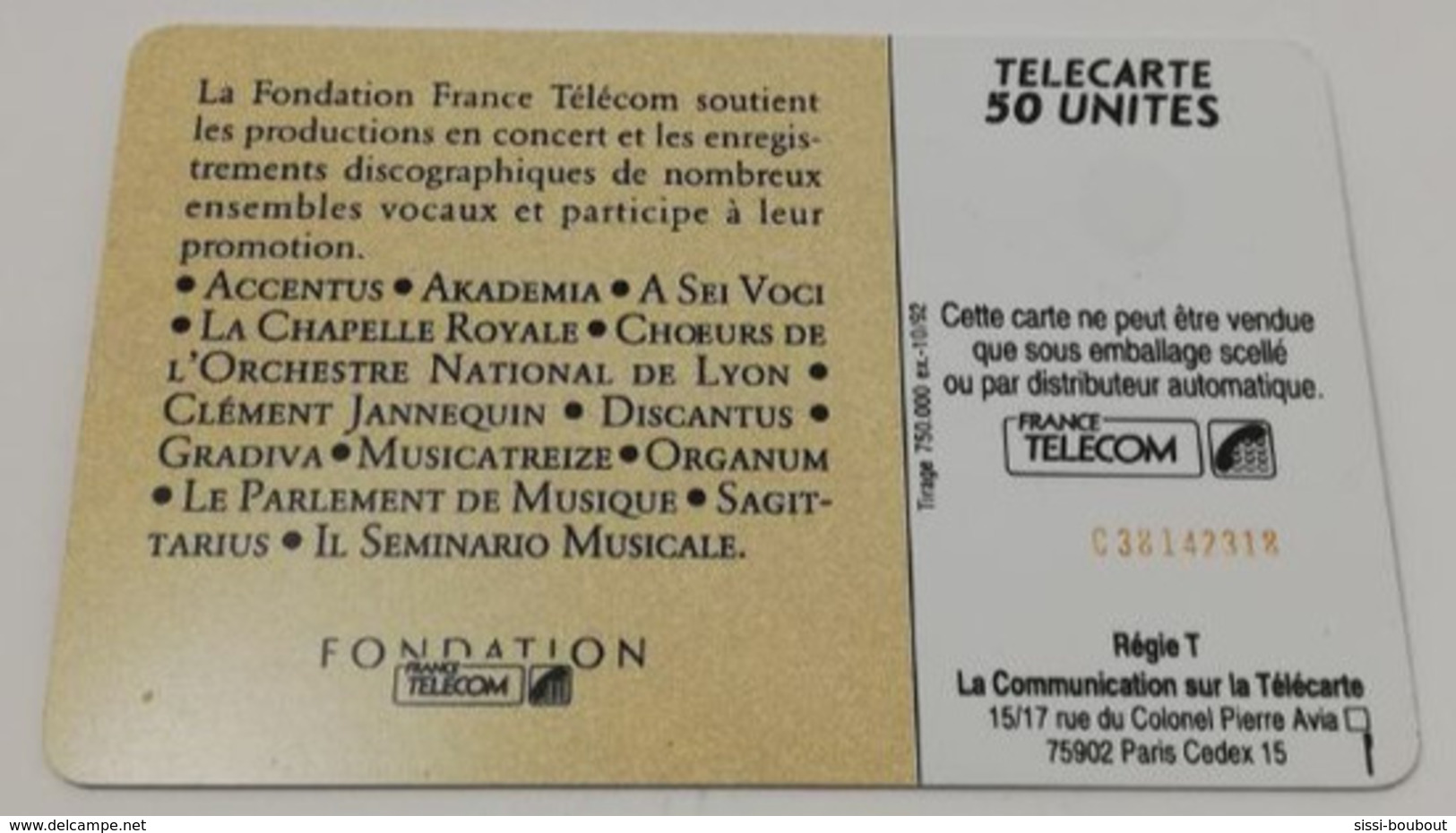 Télécarte - France Télécom Mécène De La Musique Vocale - 1992 - Tirage 750 000 Ex. - Musique